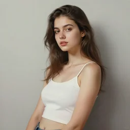 realistic portrait beautiful painting leaning to the right, a woman about 2 0 - 2 5 years old, with average body proportions. photorealistic, good lighting, trendy, trending on artstation, smooth draw, sharp focus, trending on deviantart.