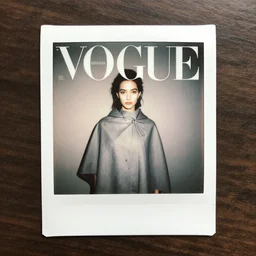 An autochrome instax still frame of a girl wearing grey cape featured in Vogue and GQ editorial fashion photography, beautiful eye, symmetry face, haute couture dressed by Givenchy and Salvatore Ferragamo, in porcelain and metal and lush branch