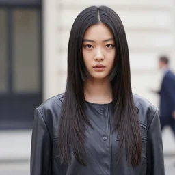ektachrome, youthful asian demure, exquisite features, feminine cut, frontiers in flight leather, queen elizabeth ii make up and hair, nike, issey miyake pleats pleats pleats, sebastian faena