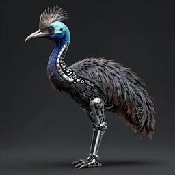 cassowary with cybernetic implants, cyberpunk, realistic, highly detailed, masterpiece, dark, grim, trending on artstation, award winning, lineart