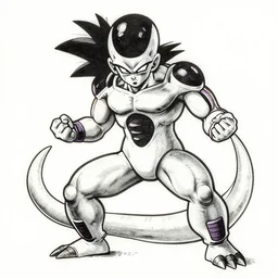 Goku fighting Frieza in the style of a xylography