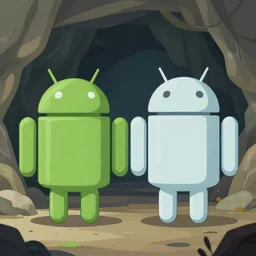 two androids next to each other in a underground cave, anime vector art by johannes helgeson, featured on pixiv, 2 d game art, flat shading, fantasy art, anime aesthetic, official art