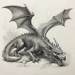 Pencil painting of a slain dragon