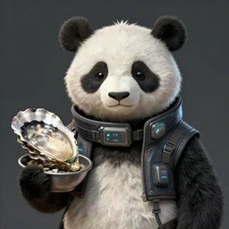 a portrait of a cyberpunk panda holding an oyster pail, fantasy, elegant, digital painting, artstation, concept art, matte, sharp focus, illustration, art by josan gonzalez