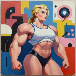greg manchess portrait of margot robbie as thick female bodybuilder zarya from overwatch in disco elysium, 9 6 9, epic grimdark, fantasy, medium shot, asymmetrical, profile picture, organic painting, sunny day, matte painting, bold shapes, hard edges, street art, trending on artstation, by huang guangjian and gil elvgren and sachin teng