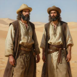 highly detailed painting of two jews in the desert, unreal engine, greg rutkowski, ilya kuvshinov, ross draws, hyung tae and frank frazetta, tom bagshaw, tom whalen, nicoletta ceccoli, mark ryden, lostfish, earl norem