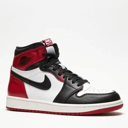 a press photograph of nike air jordan 1 high retro og, size 1 0, white background