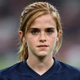 emma watson as a lokomotiv football player, face portrait, hyper realistic, highly detailed