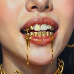 a painting of hordor dripped out, gold rings, gold chain, stylish, gold grill by sachin teng