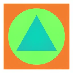 a teal triangle inside a chartreuse circle inside an orange square