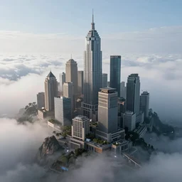 mysterious city built on the clouds above a mountain, ultra realistic, high detail, professional photograph,