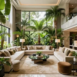 luxury living room full of plants and trees by moebius