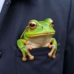 a picture of a funny frog peeking out of a jacket pocket, 4K