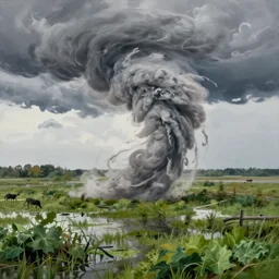 your love is like a cyclone in a swamp and the weather's getting warmer, painted by winslow homer, rodcenko, yue minjun, gottfried helnwein