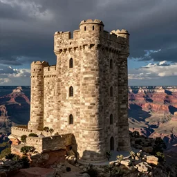photograph of a giant tall stone castle in the Grand Canyon