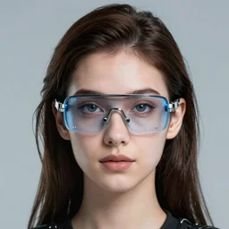Portrait of a beautiful woman wearing cyberpunk glasses, detailed digital art