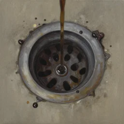 dark oil realistic painting of a clogged drain