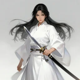 a !beautiful White cloaked Samurai Warrior with Sword Drawn by Mitsuru Adachi :: intricate, elegant, highly detailed, centered, digital painting, artstation, concept art, smooth, sharp focus, illustration, artgerm ::
