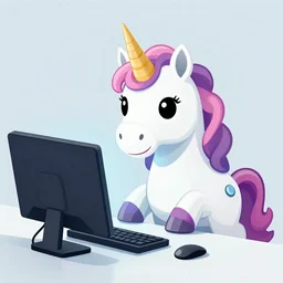 a unicorn hacking a computer, digital art