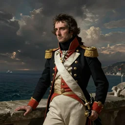 napoleon in exile on the island of elba, military art, detailed, sad