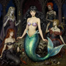 realistic detailed image of young mermaid by Ayami Kojima, Amano, Karol Bak, Greg Hildebrandt, and Mark Brooks, Neo-Gothic, gothic, rich deep colors. Beksinski painting, part by Adrian Ghenie and Gerhard Richter. art by Takato Yamamoto. masterpiece
