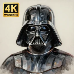 A portrait painting of Darth Vader. Art by Hiyao Miyazaki. Extremely detailed. Beautiful. 4K. Award winning.