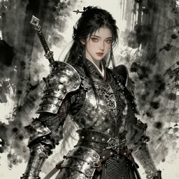 a high fantasy samurai / knight in the style of gothic art in the style of ink painting