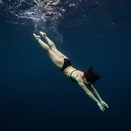 She dives She swims She can't go back up no more air she drowns deep Dark underwater in the style of Caravaggio H-1000 W-600