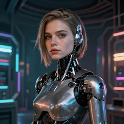 cinematography portrait of a cyborg girl in a cyberpunk apartment by Emmanuel Lubezki