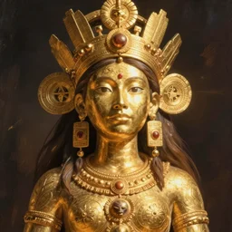 portrait of a Chibcha gold goddess by Miyazaki
