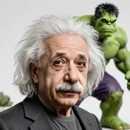 dynamic macro head portrait of albert einstein hulk monster by cory walker and ryan ottley and jack kirby and barry windsor - smith, comic, illustration, photo real