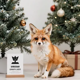 a fennec fox sat next to a christmas tree, award winning photograph
