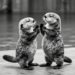 two sea otters dancing tip tap, black and white jazz photography
