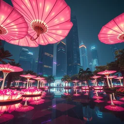 floor level perspective year 3 0 0 1 illuminated cyberpunk vibrant park filled with holograms metropolis minimalism inspired clear day flower liquid parasols [ translucent skyscrapers ] saturated lighting fantasy scifi by ross tran utopia elegant dslr artstation