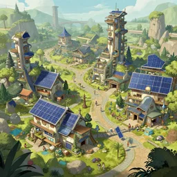 Solarpunk village. Detailed, digital rendering trending on art station.
