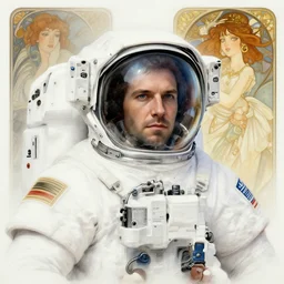 hyperrealist portrait sketch of an astronaut by jeremy mann and alphonse mucha, fantasy art, photo realistic, dynamic lighting, artstation, poster, volumetric lighting, very detailed faces, 4 k, award winning