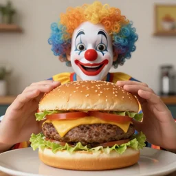 A hamburger clown as a YouTube, realistic photography