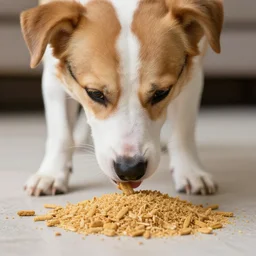 dog with human legs eating wheat treats