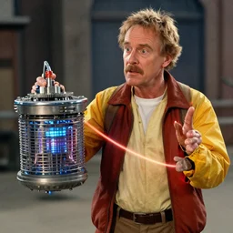 a man who looks like christopher lloyd as doc brown back to the future, flux capacitor