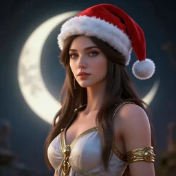greek moon goddess diana wearing a santa hat, digital art, unreal engine, 3 d render, cinematic lighting