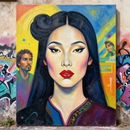portrait of an asian woman painted by giuseppe arcimboldo, karol bak, artur bordalo, sandra chevrier : : portrait, vibrant, character, illustration, street art, graffiti