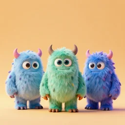3 d render of funny cute little monster by artgerm and beeple, soft lighting, solid background,