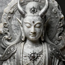 naraka Buddhist demon korean female, highly detailed, symmetrical long head, smooth marble surfaces, detailed ink illustration, raiden metal gear, cinematic smooth stone, deep aesthetic, concept art, post process, 4k, carved marble texture and silk cloth, latex skin, highly ornate intricate details, in the style of 88grzes