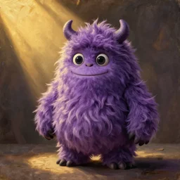 still life painting of a beautiful cute purple hairy monster by pieter claesz, oil on canvas, strong lighting, highly detailed, hyper realism, golden hour, god rays, hd, 4 k