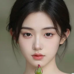 head comes out of a rosebud, a beautiful face, a detailed face, beautiful sad eyes - h 5 7 6
