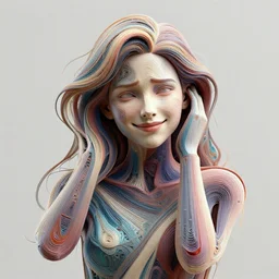 abstract digital art of a woman struggling to smile, 3d render, intricate detail, contemporary art