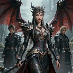 a fancy portrait of an attractive dragon queen by Greg Rutkowski, Sung Choi, Mitchell Mohrhauser, Maciej Kuciara, Johnson Ting, Maxim Verehin, Peter Konig, final fantasy , mythical, 8k photorealistic, cinematic lighting, HD, high details, atmospheric,