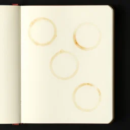 scan of a notebook page with coffee ring stains