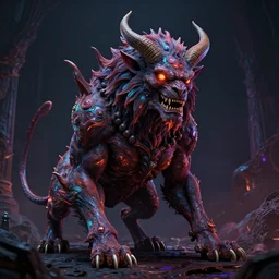 photorealistic demonic beast of the afterlife in the style of gustave dore and michael whelan. hyperdetailed photorealism, 1 0 8 megapixels, amazing depth, high resolution, 3 d shading, 3 d finalrender, 3 d cinematic lighting, glowing rich colors, psychedelic overtones, artstation concept art.