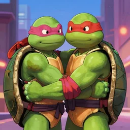 teenage mutant ninja turtles hugging each other